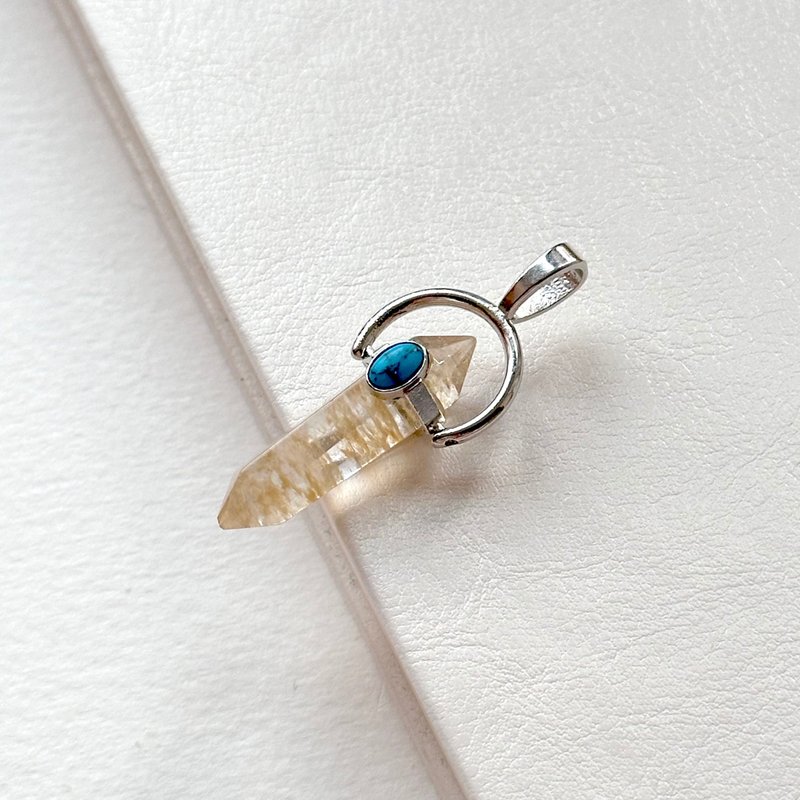 【天蝎射手|11月诞生石】黄水晶六角柱松石镀银项链 聚偏财 智慧 - 项链 - 水晶 黄色