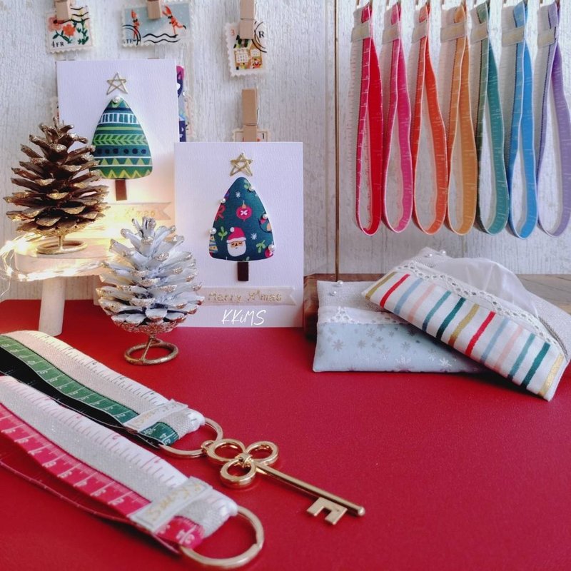 现货!【KHD/手拎带钥匙圈】圣诞风格 彩虹 彩色 量尺 金葱 - 钥匙链/钥匙包 - 棉．麻 多色