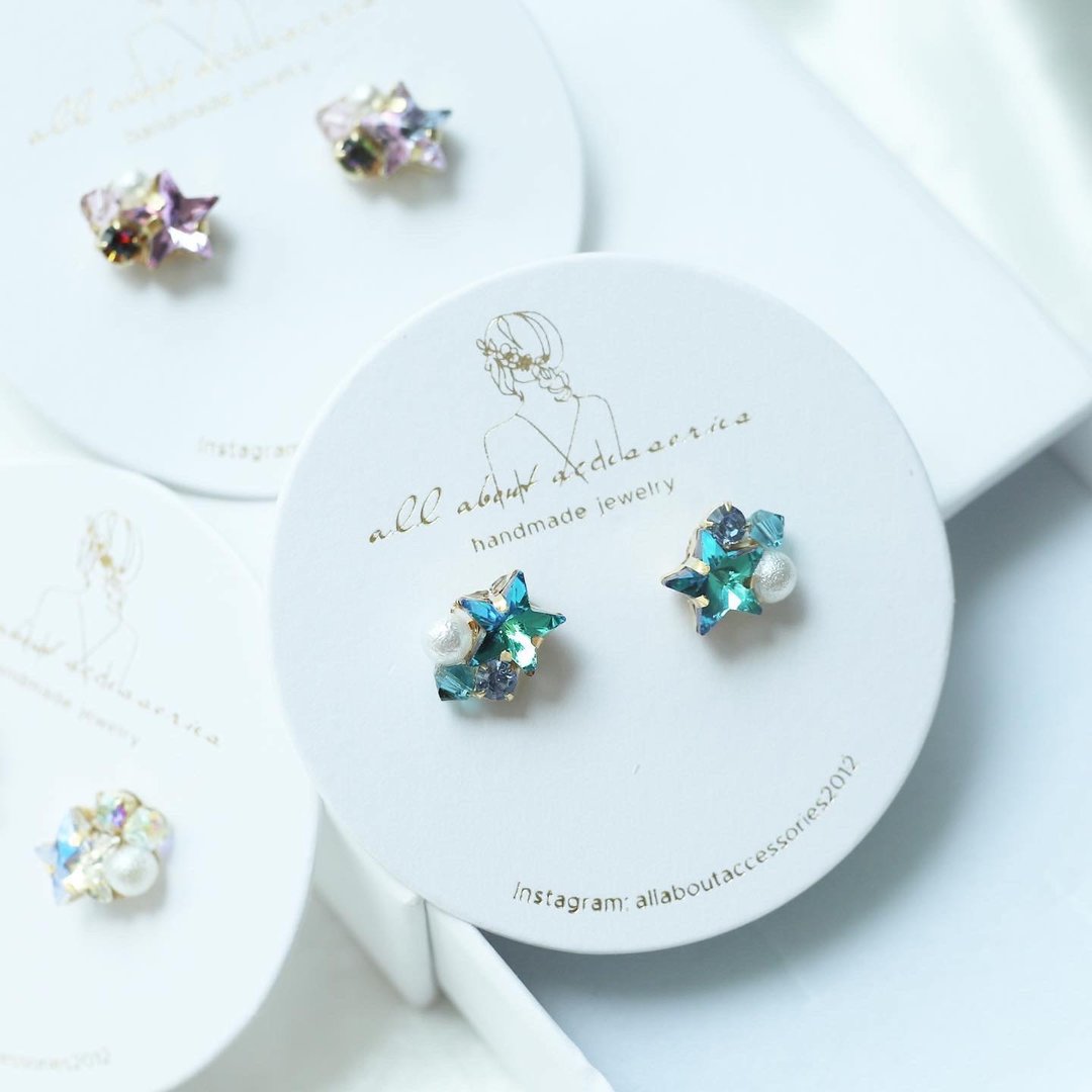 Swarovski 星星闪钻耳环 - 耳环/耳夹 - 其他材质 多色
