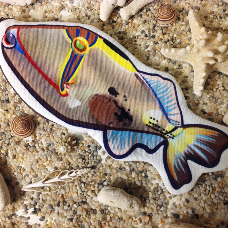 【有机棉系列】毕卡索鱼造型万用包/笔袋#原色 - 铅笔盒/笔袋 - 其他材质 咖啡色