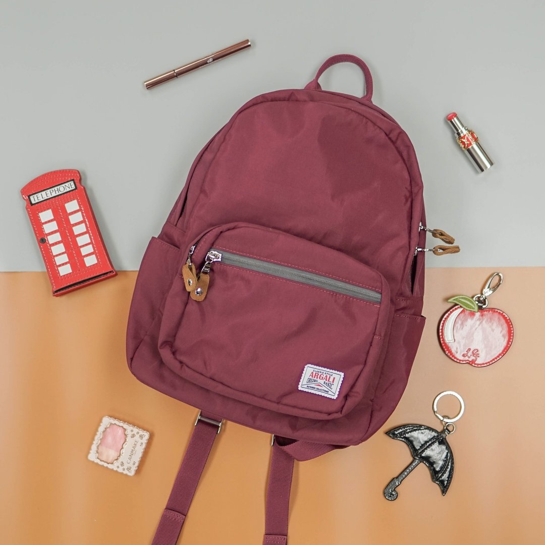 女生单色系 户外 简约 后背包 Backpack 枣红色 - 后背包/双肩包 - 棉 红色