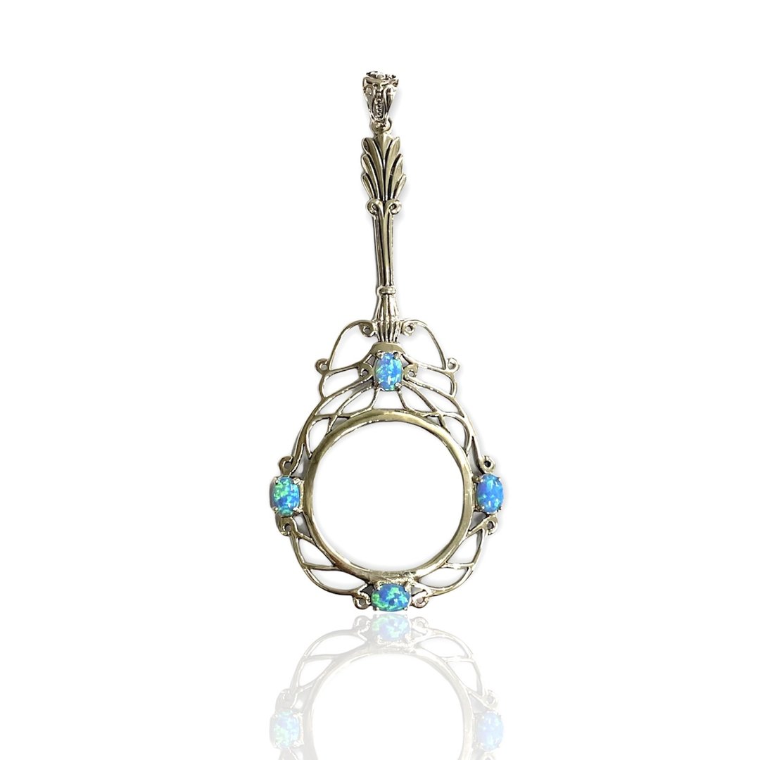 Magnifying Glass Loop Pendant with Blue Gilson Opal 925 Sterling Silver - 其他 - 纯银 银色