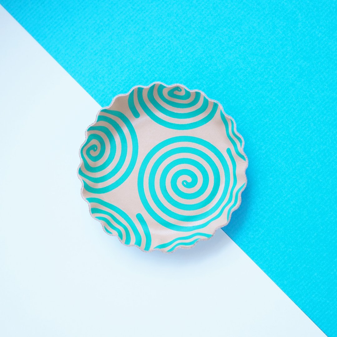 Mosquito coil pattern handle) Nume leather Accessory tray biscuit type accessory case blue + natural - 收纳用品 - 真皮 蓝色