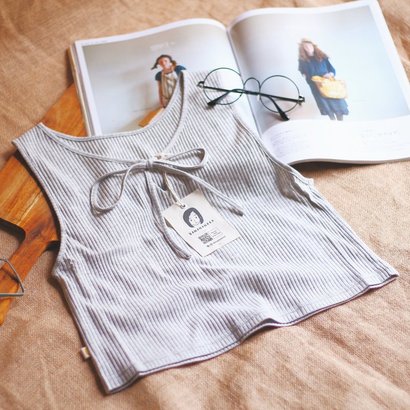 浅灰色 / 针织绑结小背心 / 前后两面穿 / Banananaxx - 女装上衣 - 其他材质 灰色