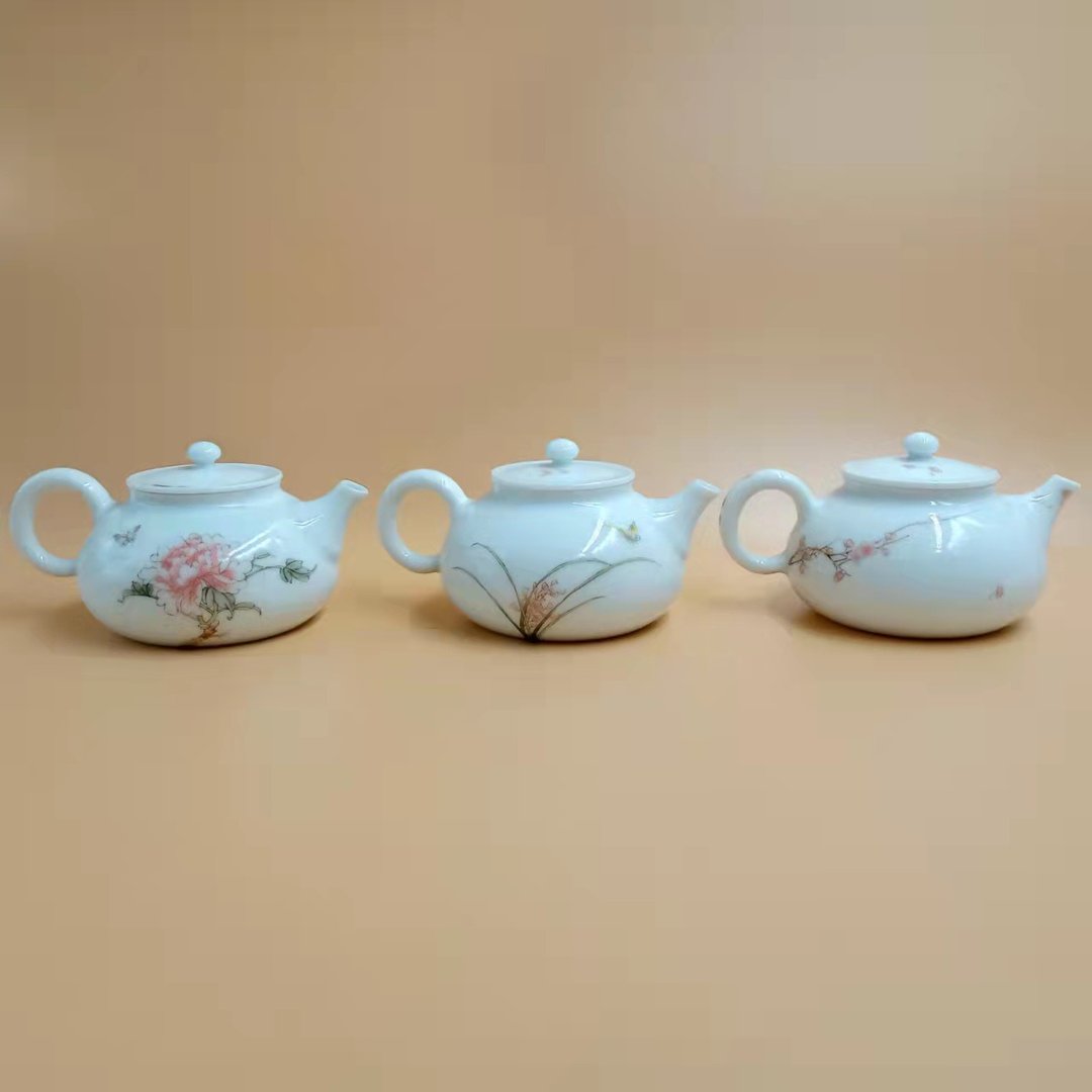 贴款 自慢堂 釉中彩 如意壶 - 茶具/茶杯 - 瓷 
