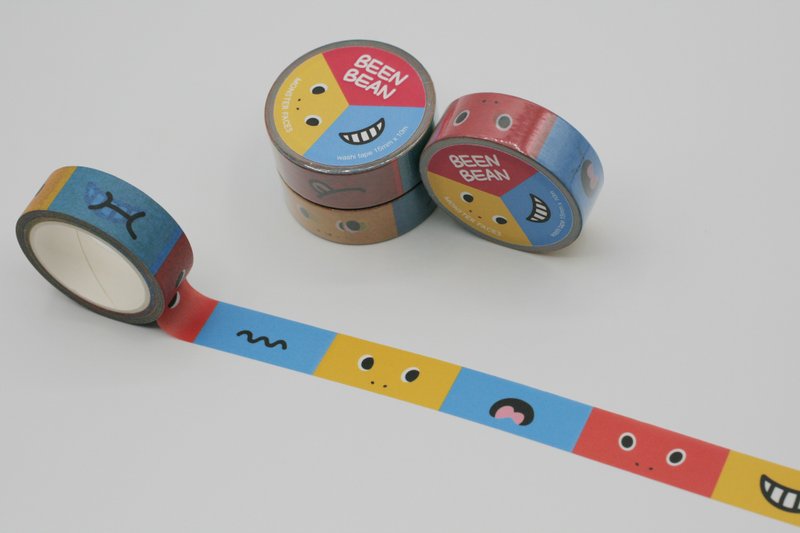 Monster faces washi masking tape (15mm x 10m paper tape) - 纸胶带 - 纸 多色