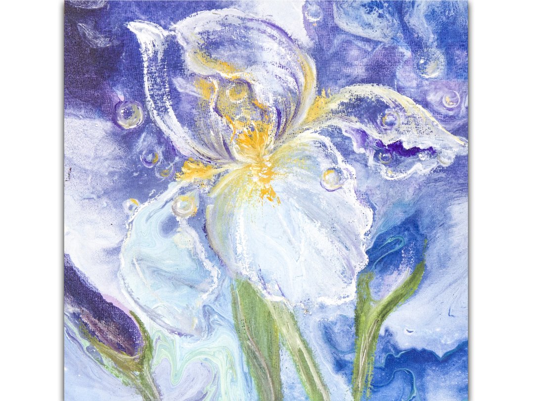 White Iris Painting Flower Original Art Floral Miniature Abstract Acrylic Art - 墙贴/壁贴 - 其他材质 紫色
