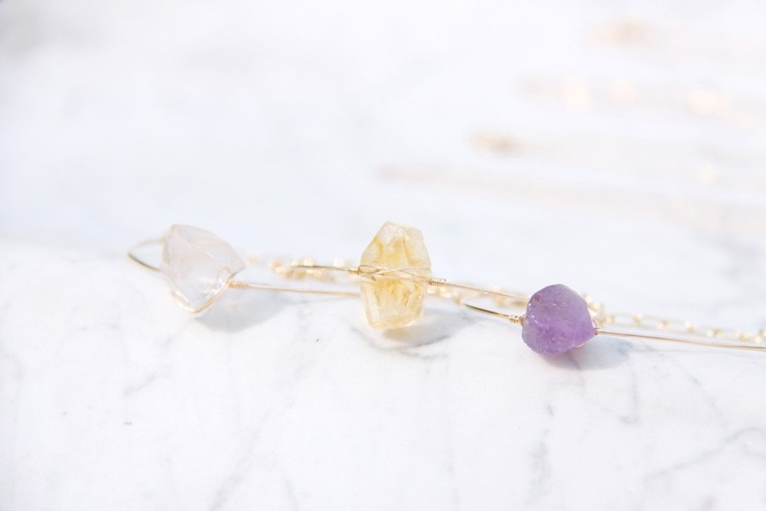 简约时尚黄水晶14K包金手链 / Citrine quartz 14KGF bracelet - 手链/手环 - 宝石 金色