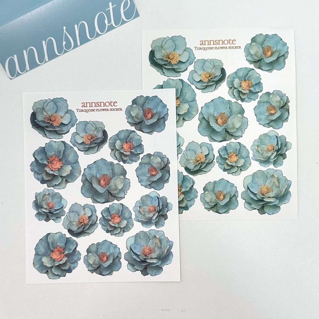绿松石花卉贴纸 2色混款 (anns note) 复古风 - 贴纸 - 纸 蓝色