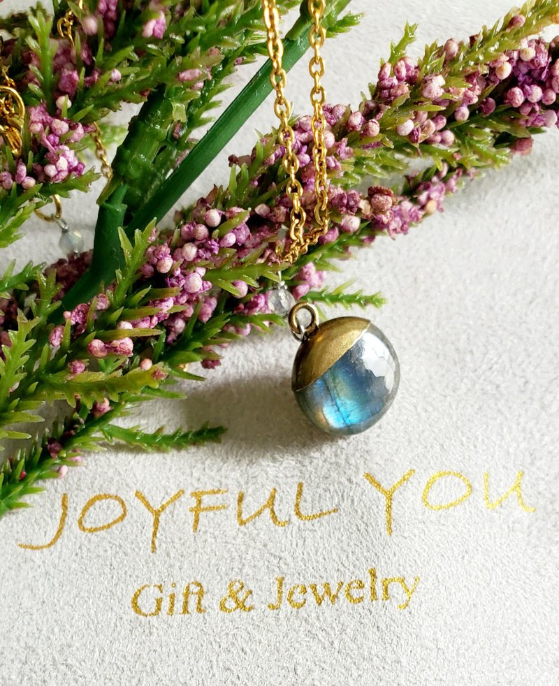 天然拉长石吊坠配不锈钢项链 (附证书) - 项链 - 宝石 