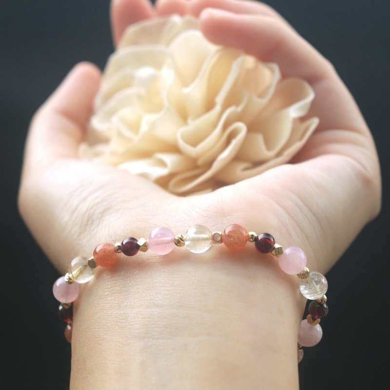 粉晶-石榴石-金太阳-金发晶-招财-开运-水晶手链 - 手链/手环 - 水晶 多色