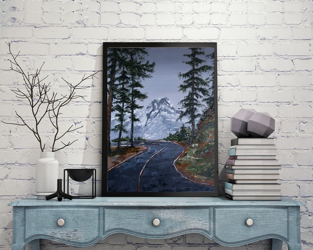 Original Mountain Forest Oil On Panel Painting 30*40cm - 墙贴/壁贴 - 木头 蓝色