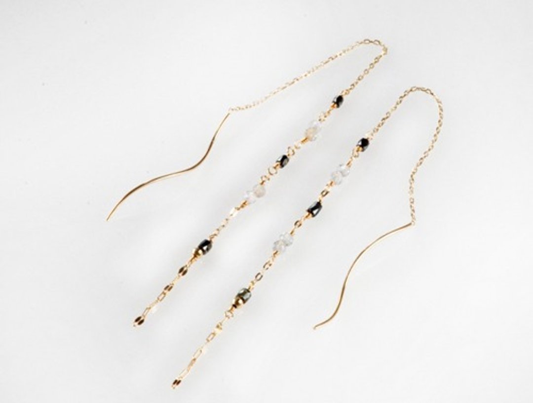 K10 black diamond tube cut American earrings - 耳环/耳夹 - 宝石 