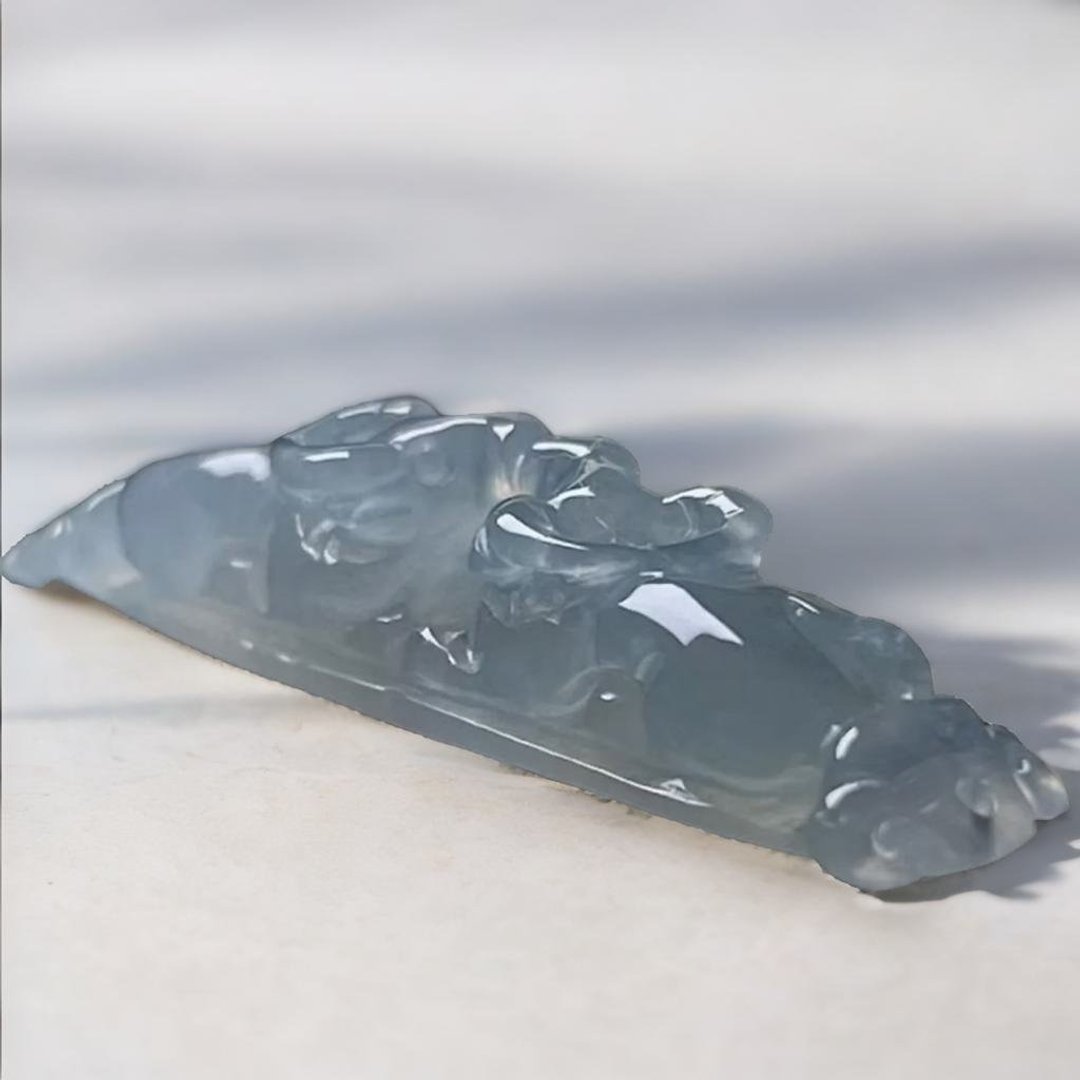 冰种翡翠巧雕水牛如意手牌 | 天然缅甸玉A货翡翠 | 送礼 - 手链/手环 - 玉石 透明