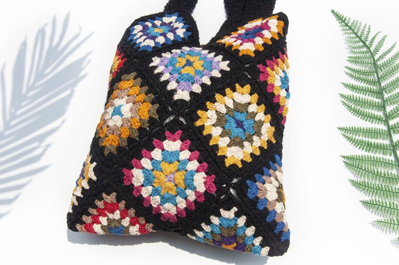 天然棉线钩织侧背包 钩织包 肩背包 托特包 购物袋 手提包-花朵 - 侧背包/斜挎包 - 棉．麻 多色