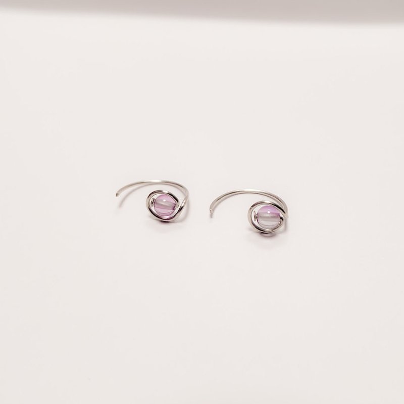 手制原创极简约天然石C形耳环 - 耳环/耳夹 - 水晶 多色