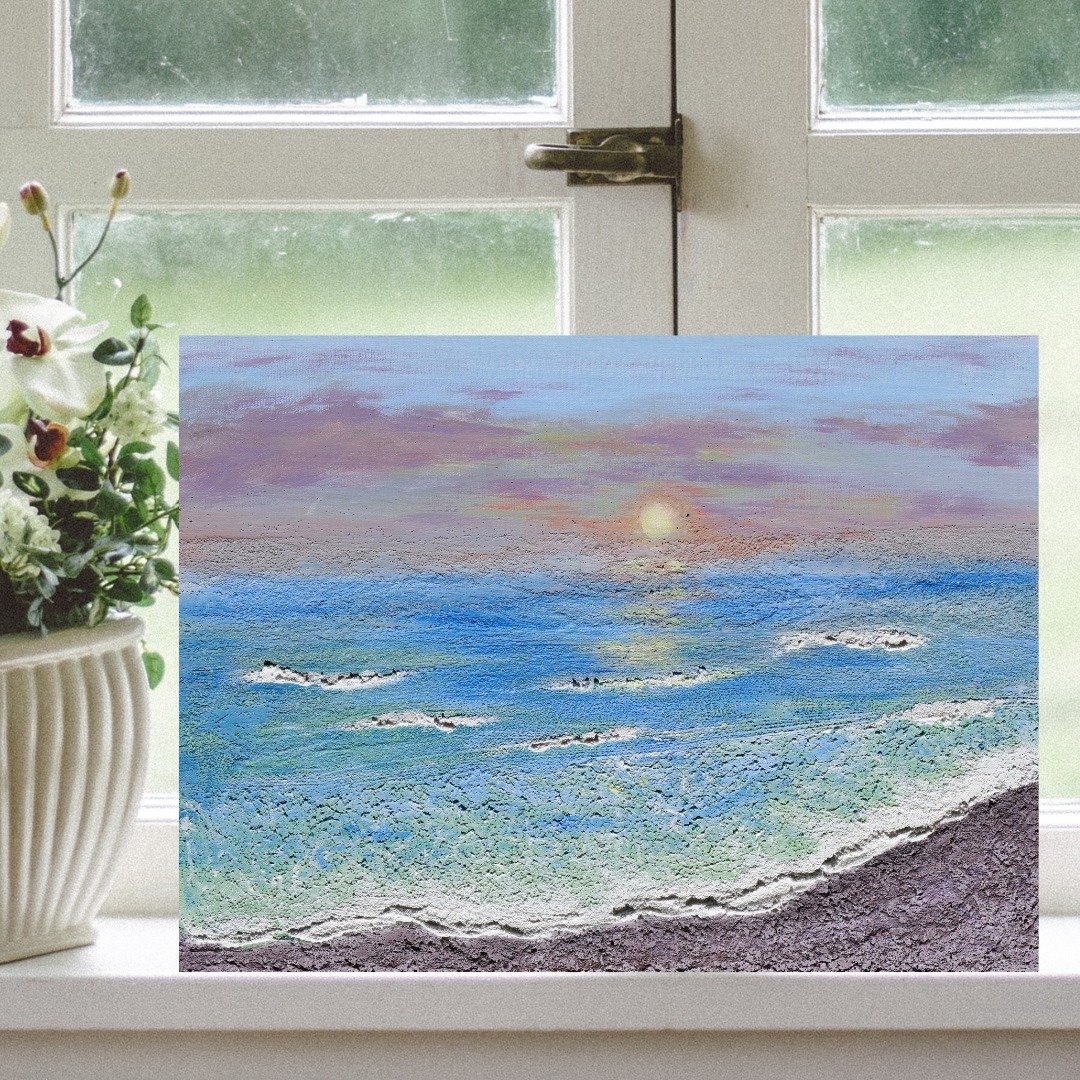 台中手作【石英砂肌理画-夕阳与海】画画体验课程 - 插画/绘画/写字 - 棉 