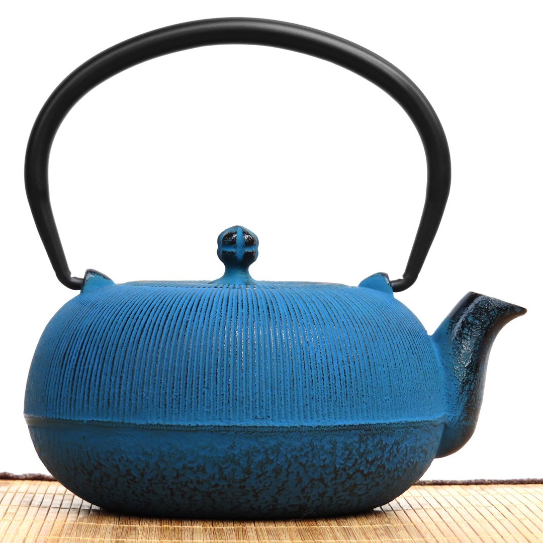 南部铁器 茶壶 平丸型垂直线 青色 0.7L 日本制 - 茶具/茶杯 - 其他金属 蓝色