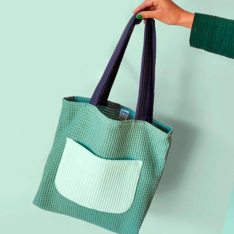 夏季托特包，附实用口袋。彩色棉布大手提包 - 手提包/手提袋 - 棉．麻 绿色