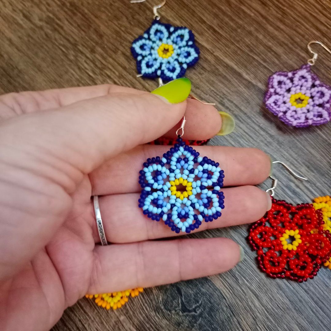 Dangle earrings Flower earrings Fall earrings Beaded earrings Botanical earrings - 耳环/耳夹 - 银 多色