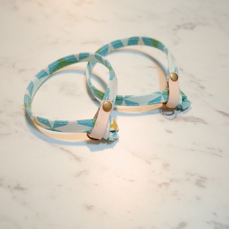 猫 项圈 湖水绿 十字花砖拼图  附铃铛 可加购吊牌 - 项圈/牵绳 - 棉．麻 