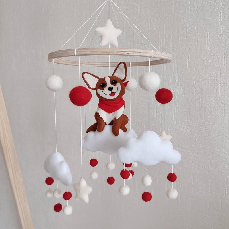Dog mobile, Corgi baby mobile for crib, baby shower present, expecting mom gift - 玩具/玩偶 - 环保材料 红色