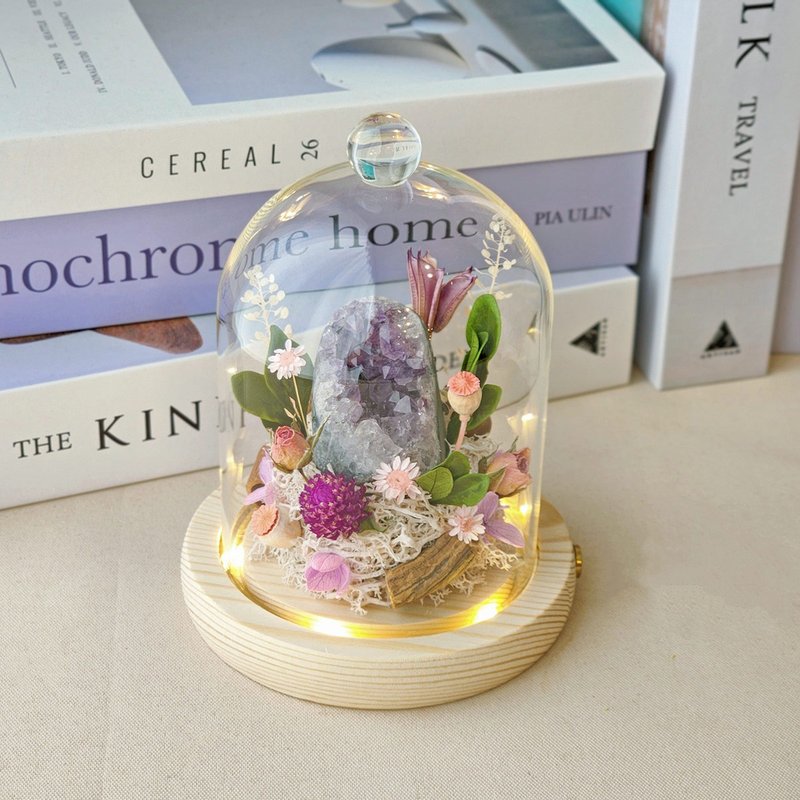 S11水晶洞玻璃罩盅 / 玻璃罩盅 水晶灯 永生花盅 紫水晶 - 干燥花/捧花 - 植物．花 紫色