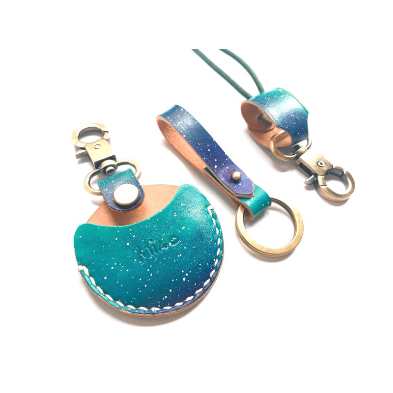 交换礼物 gogoro钥匙 钥匙皮套 钥匙皮绳 定制化图案设计 可免费敲印英文字母/尼克皮皮 - 钥匙链/钥匙包 - 真皮 蓝色