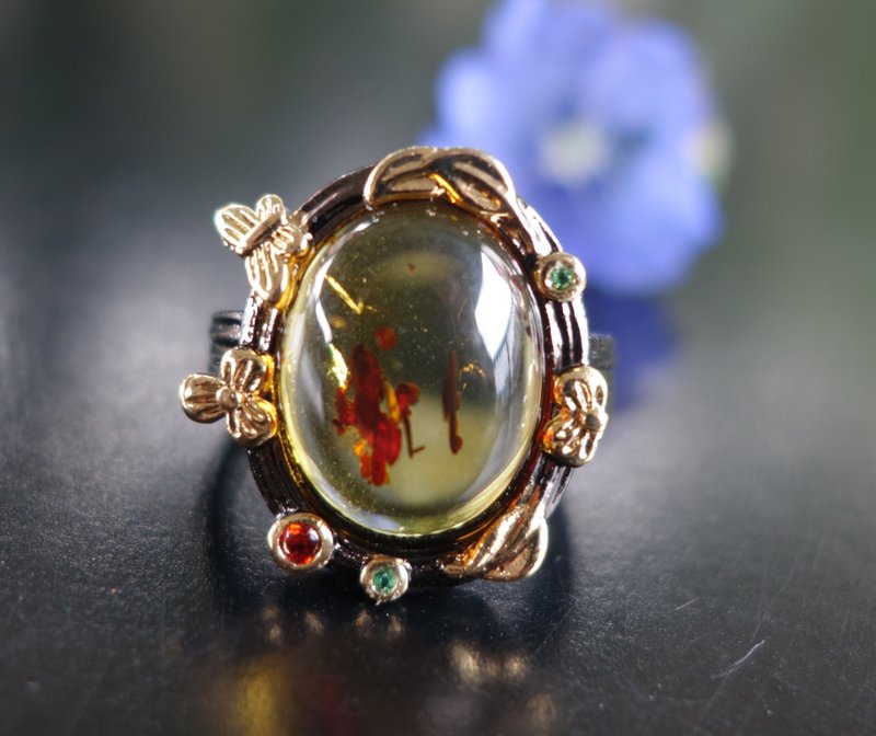 琥珀 天然波罗的海 金珀 欧洲宫廷风 净水料 戒指 4.7克 植物珀 - 戒指 - 半宝石 多色