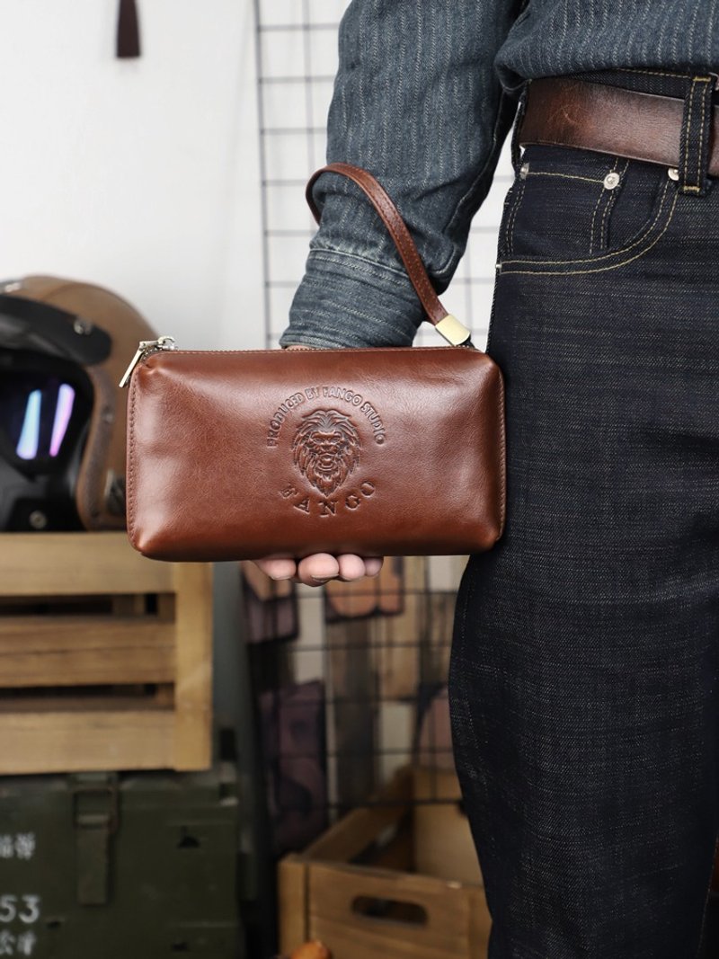 手工牛皮侧背包 复古疯马皮手机包 手拿斜跨两用小包 独家压纹 - 侧背包/斜挎包 - 真皮 咖啡色