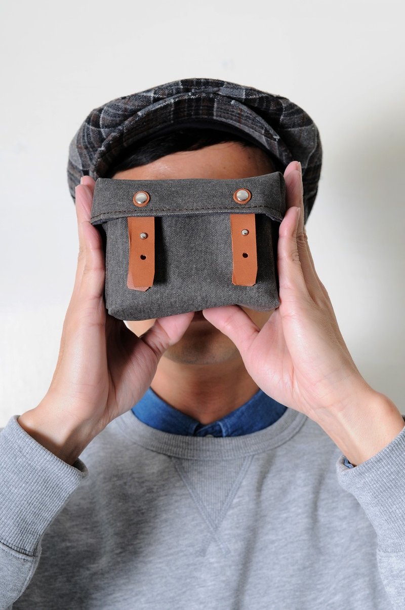 RED CAPACITY-MOSS-手做焦糖色皮革 暗绿色帆布盒型相机包 - 相机包/相机袋 - 棉．麻 绿色