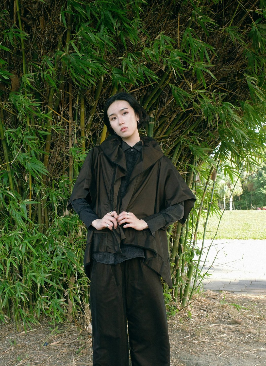 UUIN _ 咖啡拼接网纱外套 - 女装休闲/机能外套 - 聚酯纤维 咖啡色