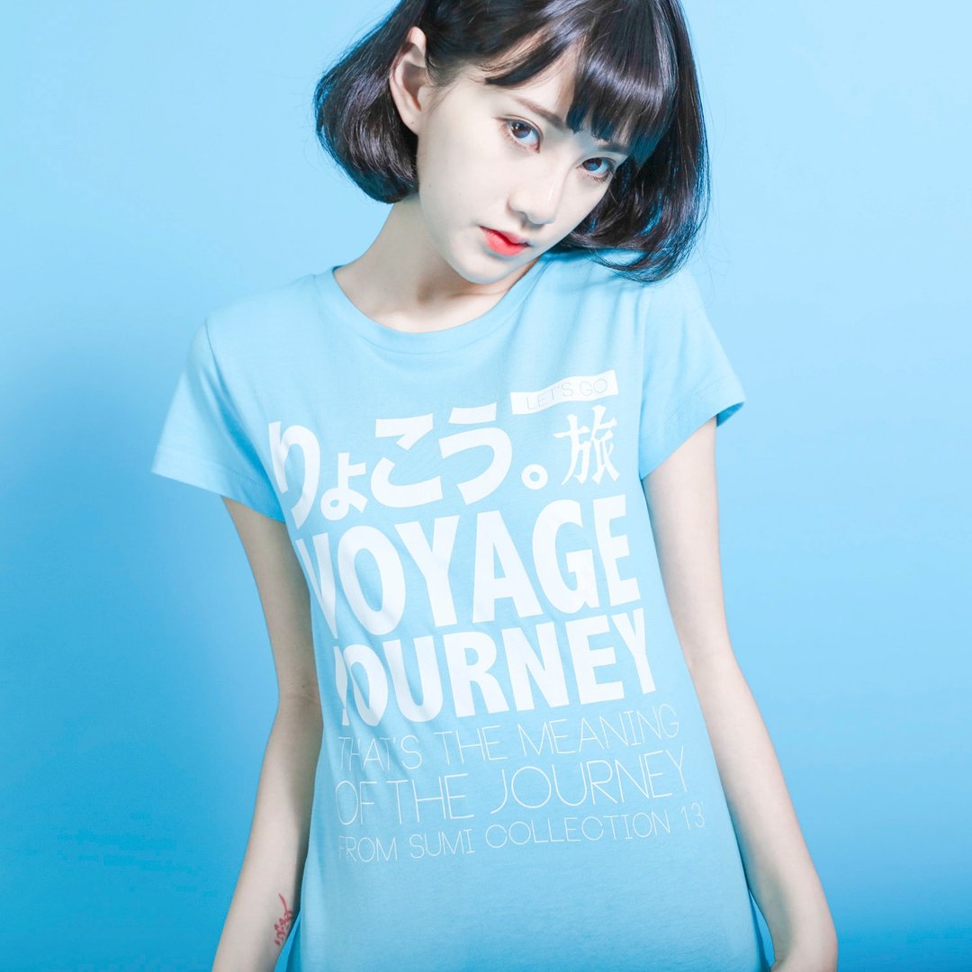Travel 旅行语言T-shirt_合身版_6SF008_天空蓝/白 - 女装 T 恤 - 棉 蓝色