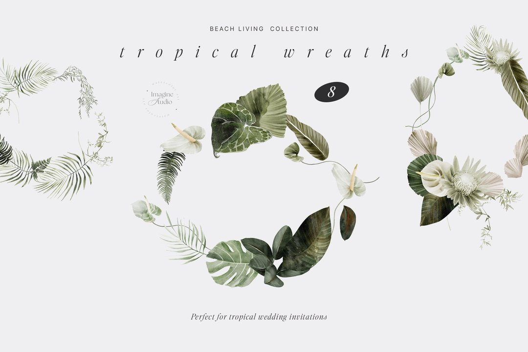 Watercolor Tropical Floral Wreaths, Floral Greenery Jungle Watercolor Frames - 电子手绘真人画像/绘画/插画 - 其他材质 