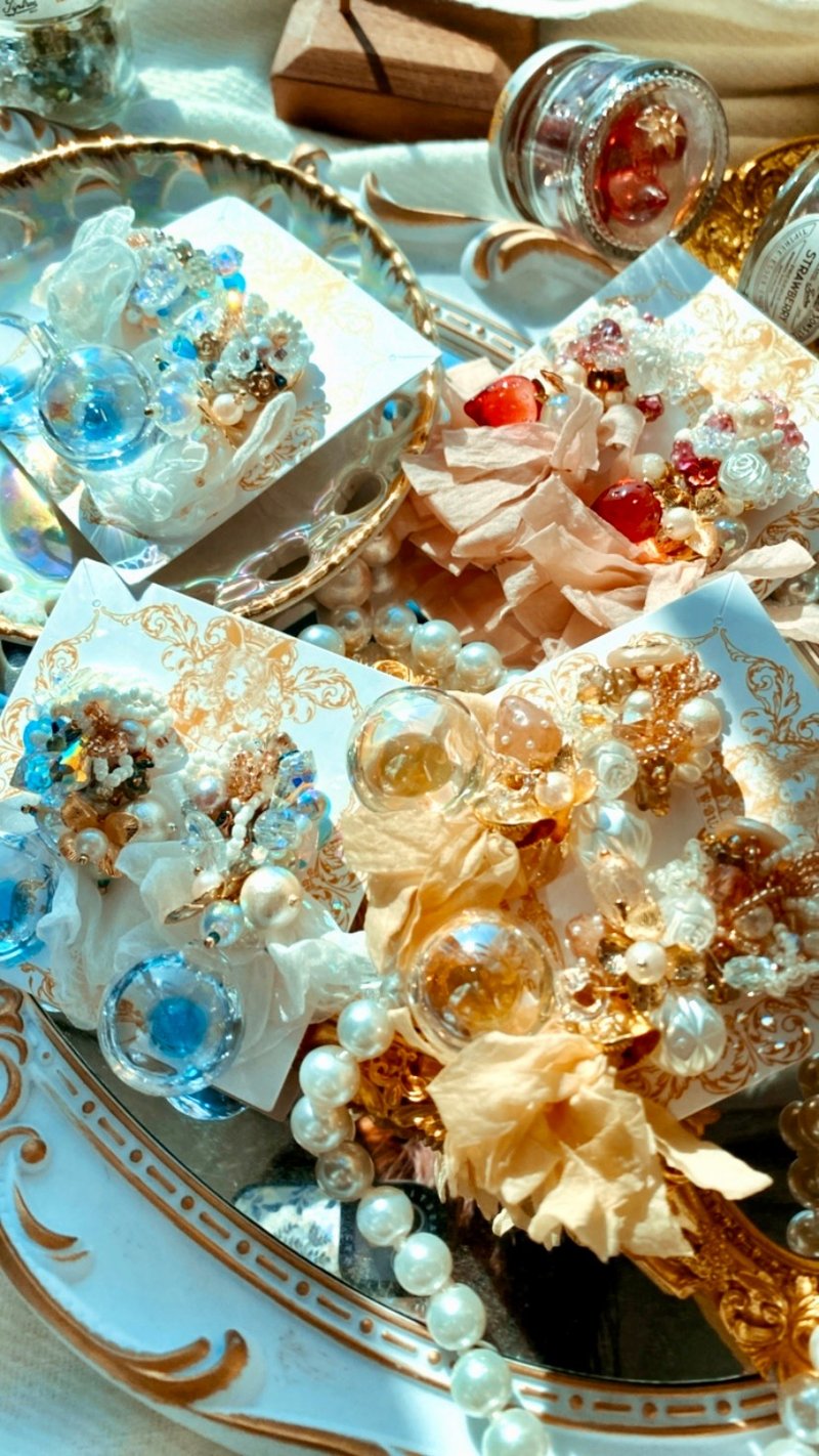 香港原创手工耳环 限量极重工古董珠水球耳夹 闺蜜穿搭情人节礼物 - 耳环/耳夹 - 其他材质 蓝色