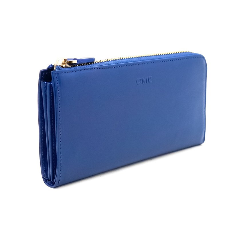 意大利植鞣革18卡2照L拉链大容量牛皮长夹(天蓝) - 皮夹/钱包 - 真皮 蓝色