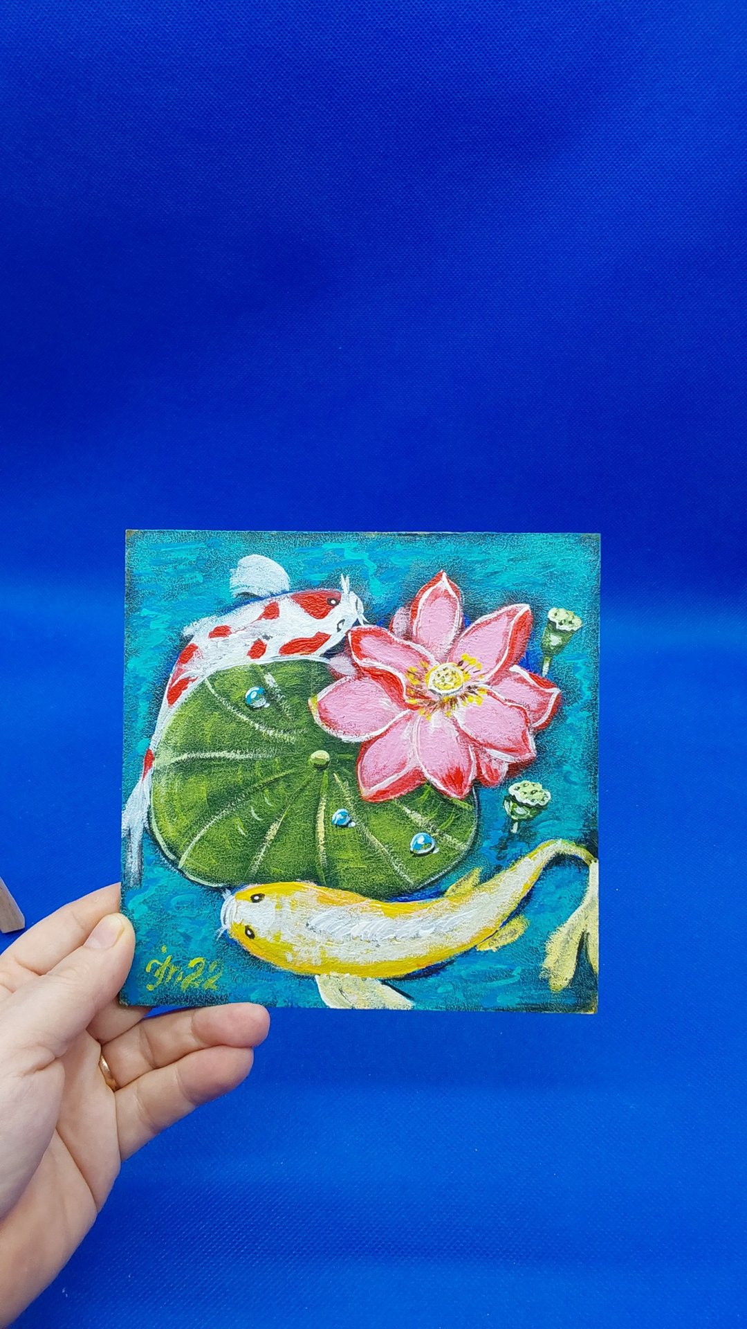 莲花和鲤鱼锦鲤风水小画花卉金鱼原创墙壁艺术品 - 墙贴/壁贴 - 其他材质 多色