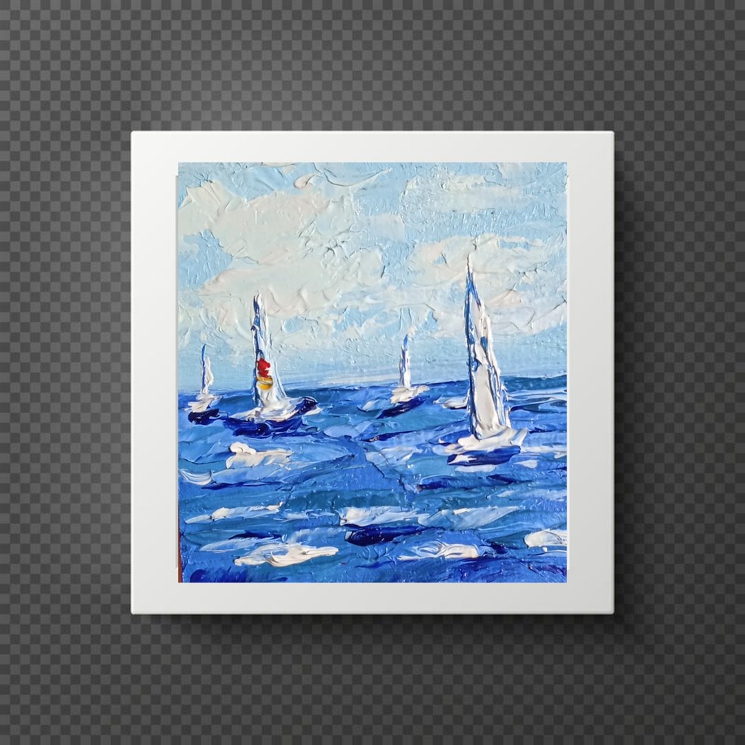 微型原始油画海景海上帆船运动画在娃娃屋 - 桌游/玩具 - 其他材质 多色