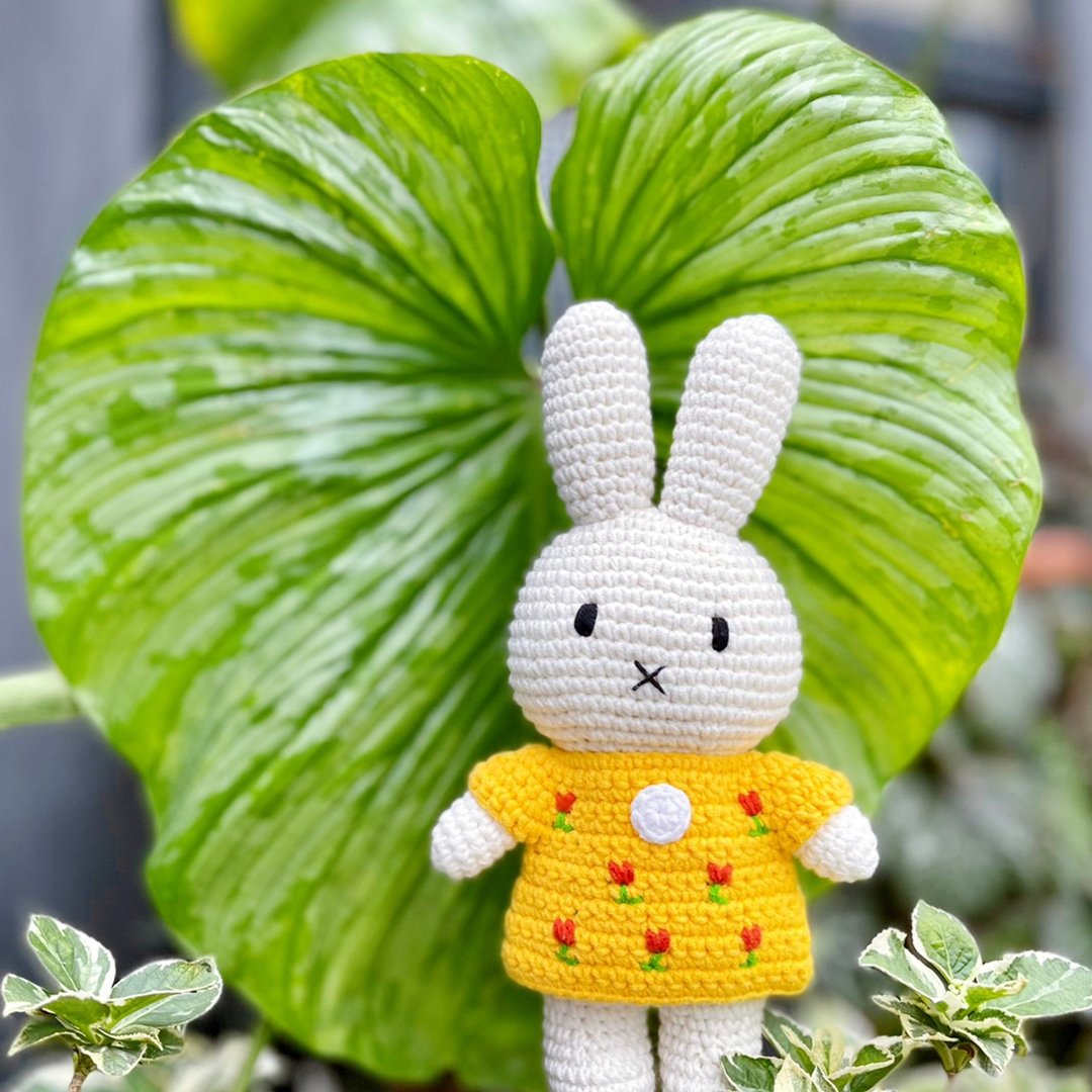 荷兰 Just Dutch | Miffy 米飞兔编织娃娃和她的黄色郁金香洋装 - 玩偶/公仔 - 棉 黄色