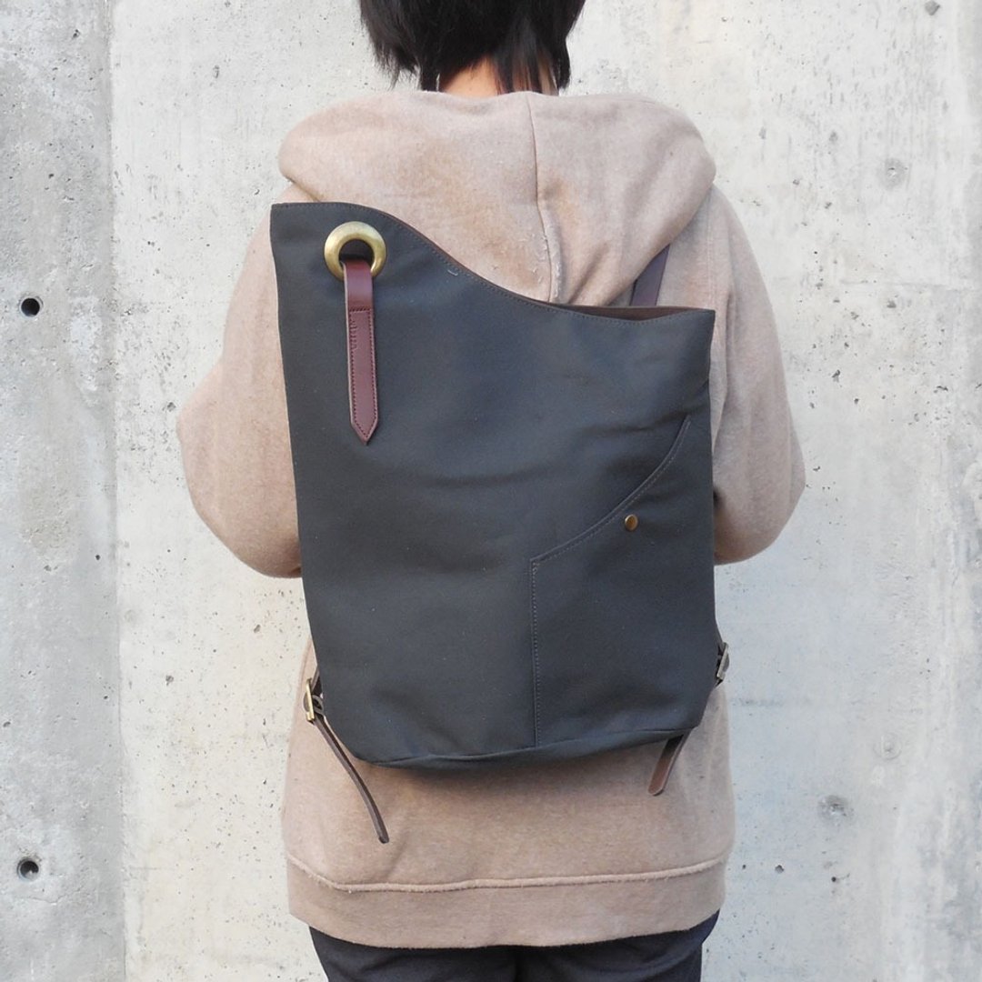 Asymmetric backpack dark gray - 后背包/双肩包 - 棉 灰色