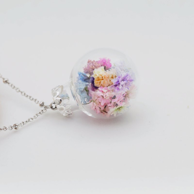 爱家作- OMYWAY梦幻童年干花透明玻璃球复古青古铜色颈链 - 颈链 - 植物．花 粉红色