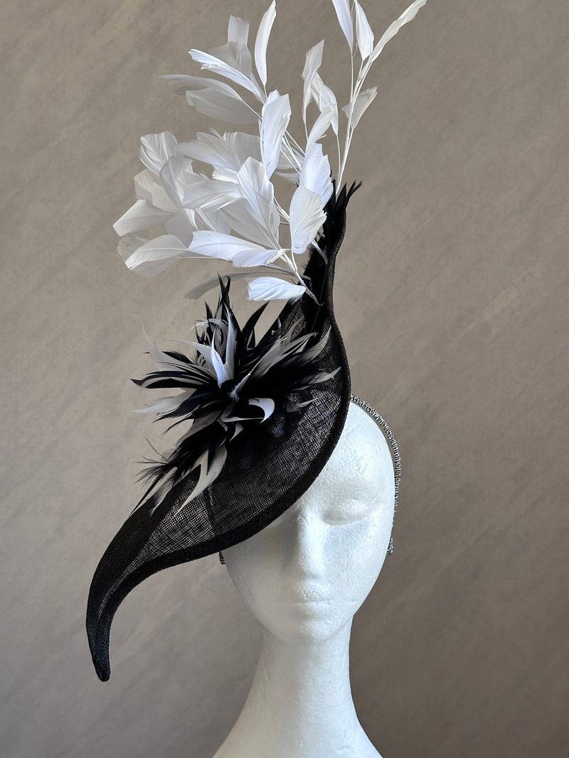 黑白英式头饰 - 帽子 - 亚麻 黑色