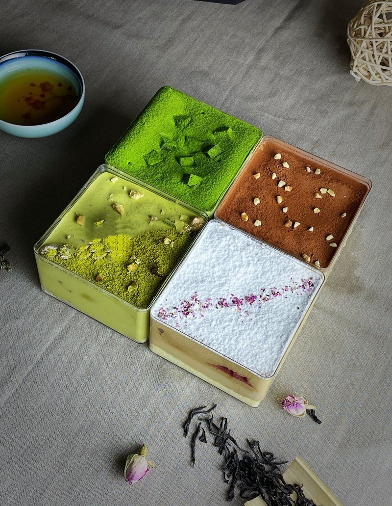 【4入礼盒组】茶提拉米苏盒子-双抹茶/乌龙茶/蜜香红茶/四季春茶 - 蛋糕/甜点 - 新鲜食材 