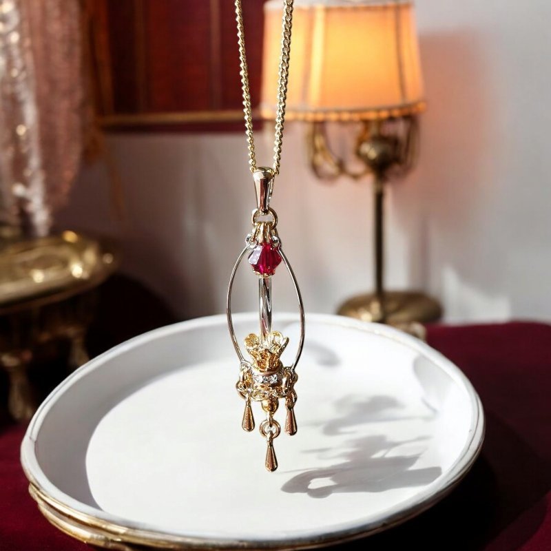 7月 生日蜡烛 项链 红宝石 - 项链 - 玻璃 红色