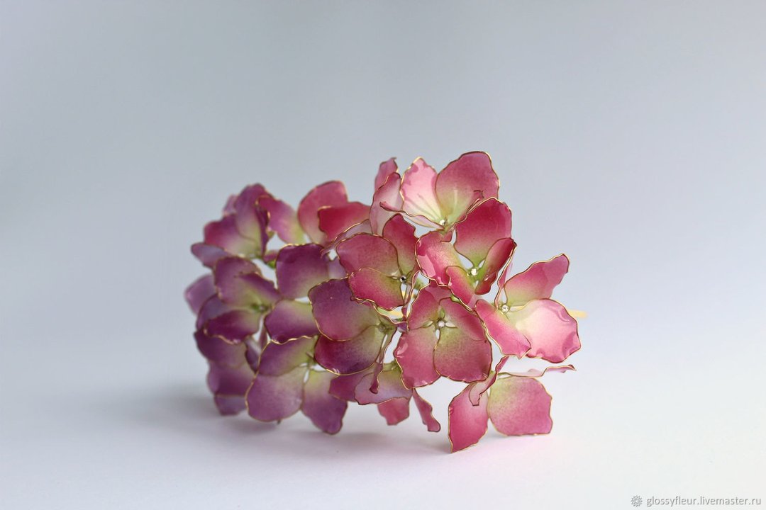 两个发夹粉色和紫色绣球花与施华洛世奇水晶 - 发饰 - 其他材质 粉红色