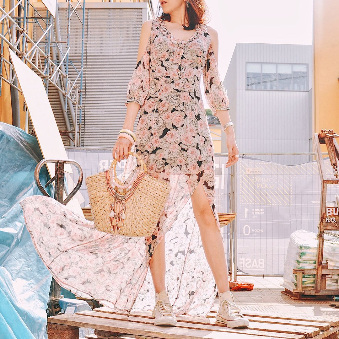 意大利制 Patrizia Pepe玫瑰雪纺长洋装 - 洋装/连衣裙 - 其他人造纤维 粉红色