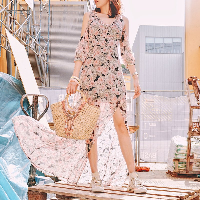 意大利制 Patrizia Pepe玫瑰雪纺长洋装 - 洋装/连衣裙 - 其他人造纤维 粉红色