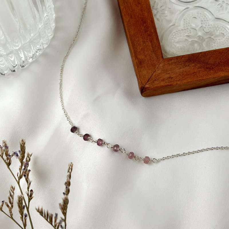925纯银 渐层尖晶石 / 天然水晶项链 长度可调 天然石项链 - 项链 - 水晶 紫色