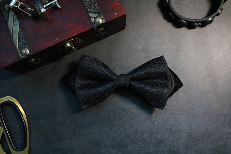 黑色暗紋帥氣正裝領結婚禮新郎蝴蝶結 - 领结/领巾 - 丝．绢 黑色