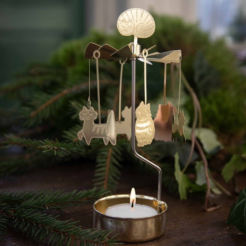 Lisa Larson 金色猫咪旋转烛座 - 摆饰 - 其他金属 